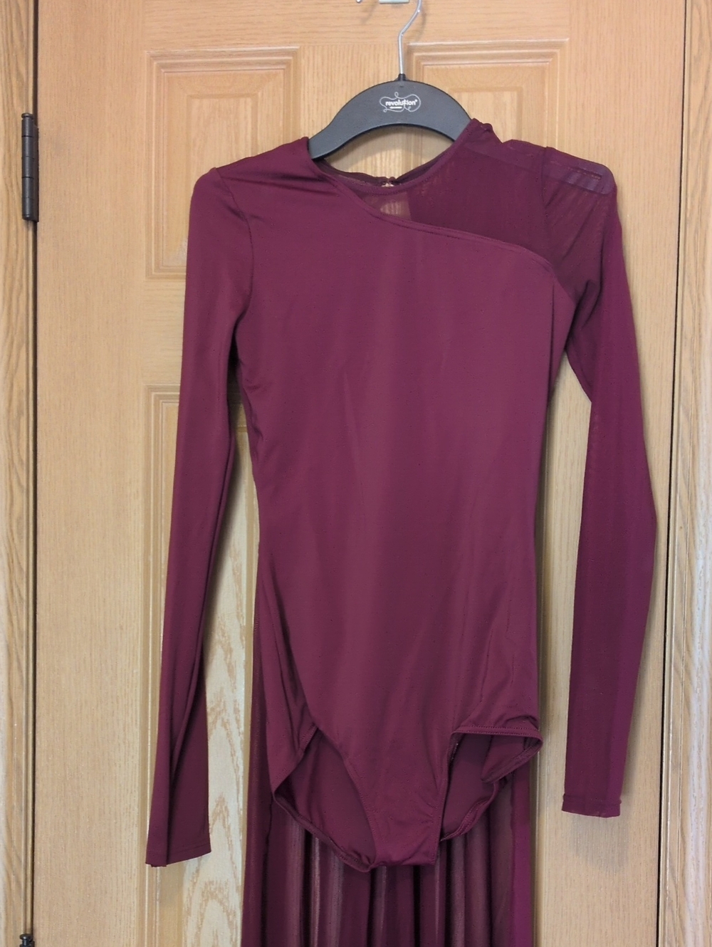 balera Burgundy Long Sleeve Dance Leotard with Mesh Skirt
